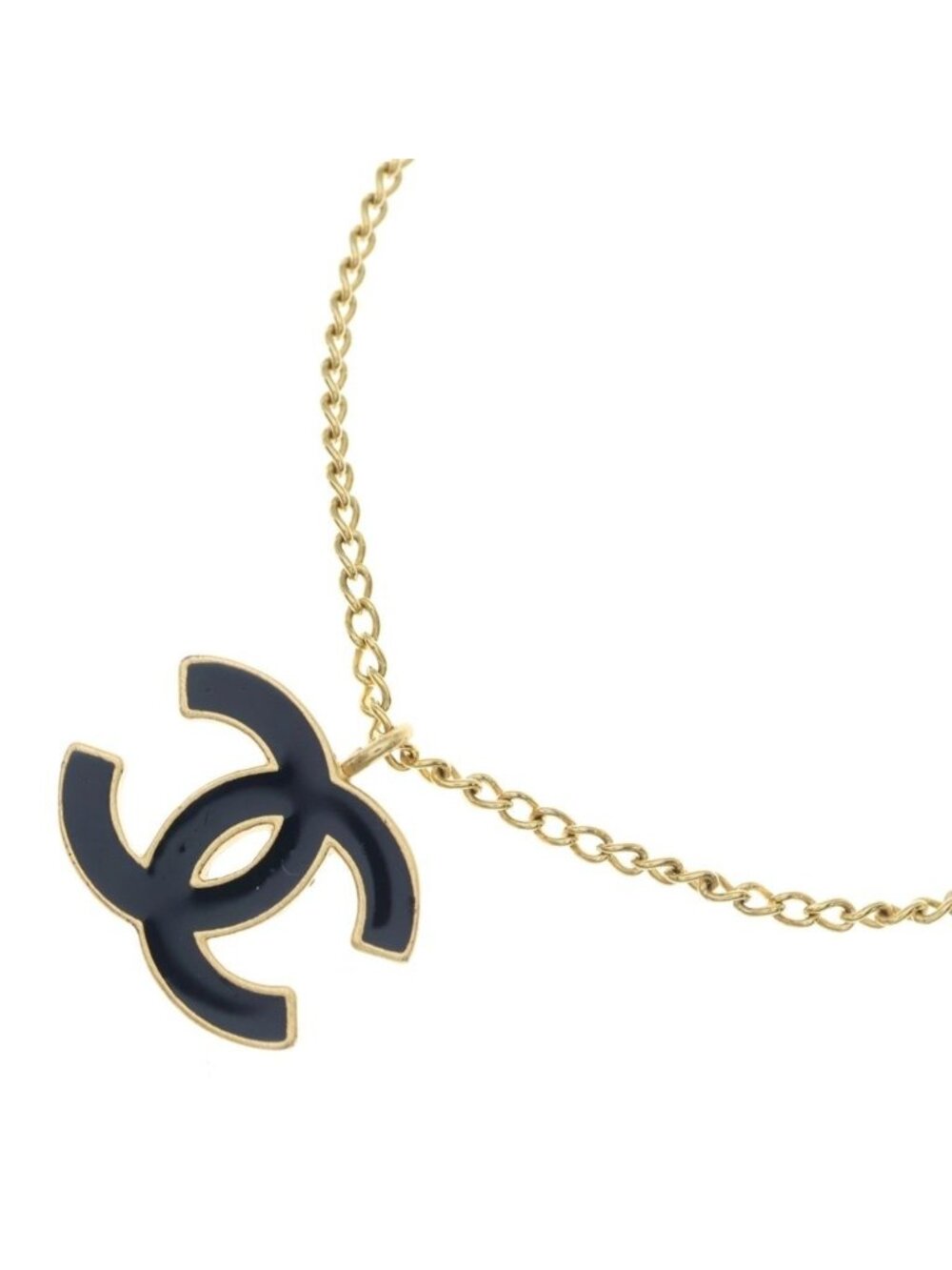 Chanel CC Logo Necklace Metal Gold Black with Bean 02A